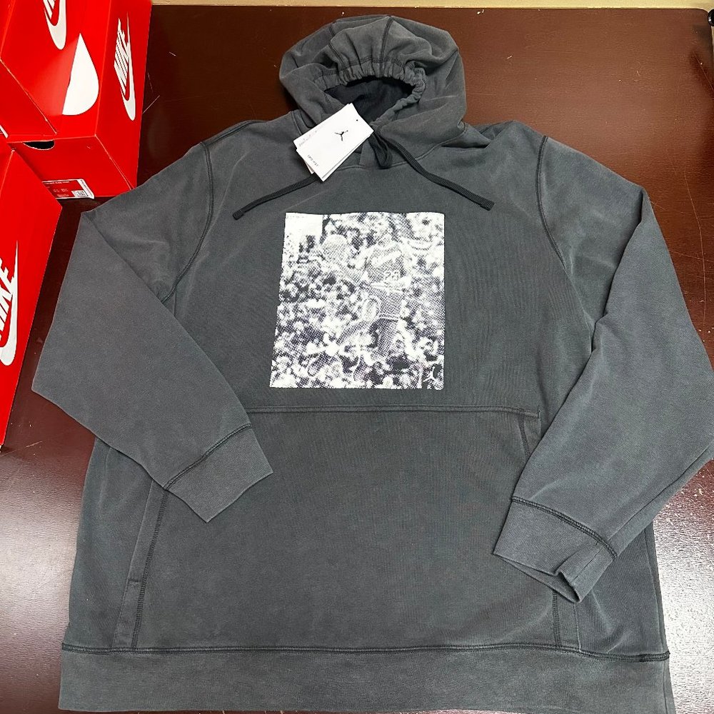 Jordan Mens Black Air Fleece Front Pocket Long Sleeve Pullover Hoodie Size XXL